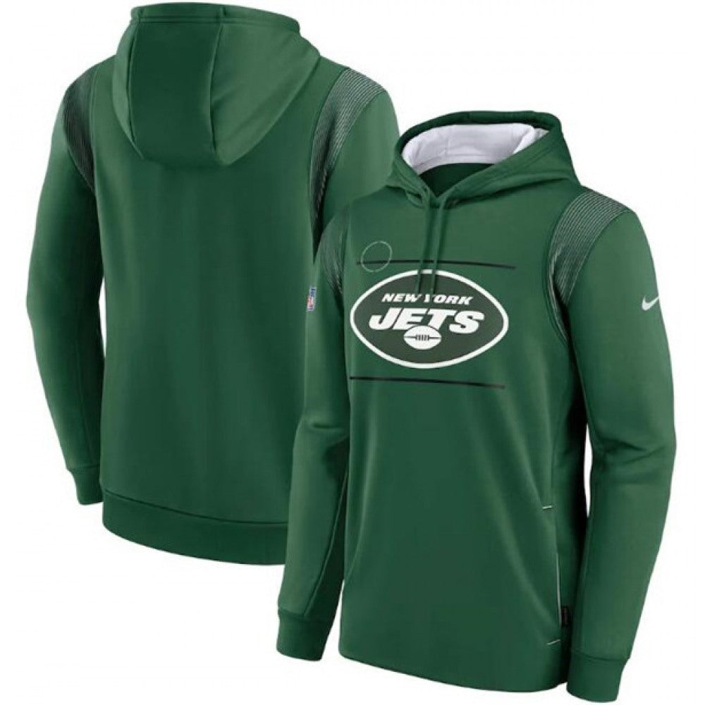 Men's New York Jets 2021 Green Sideline Logo Performance Pullover Hoodie 