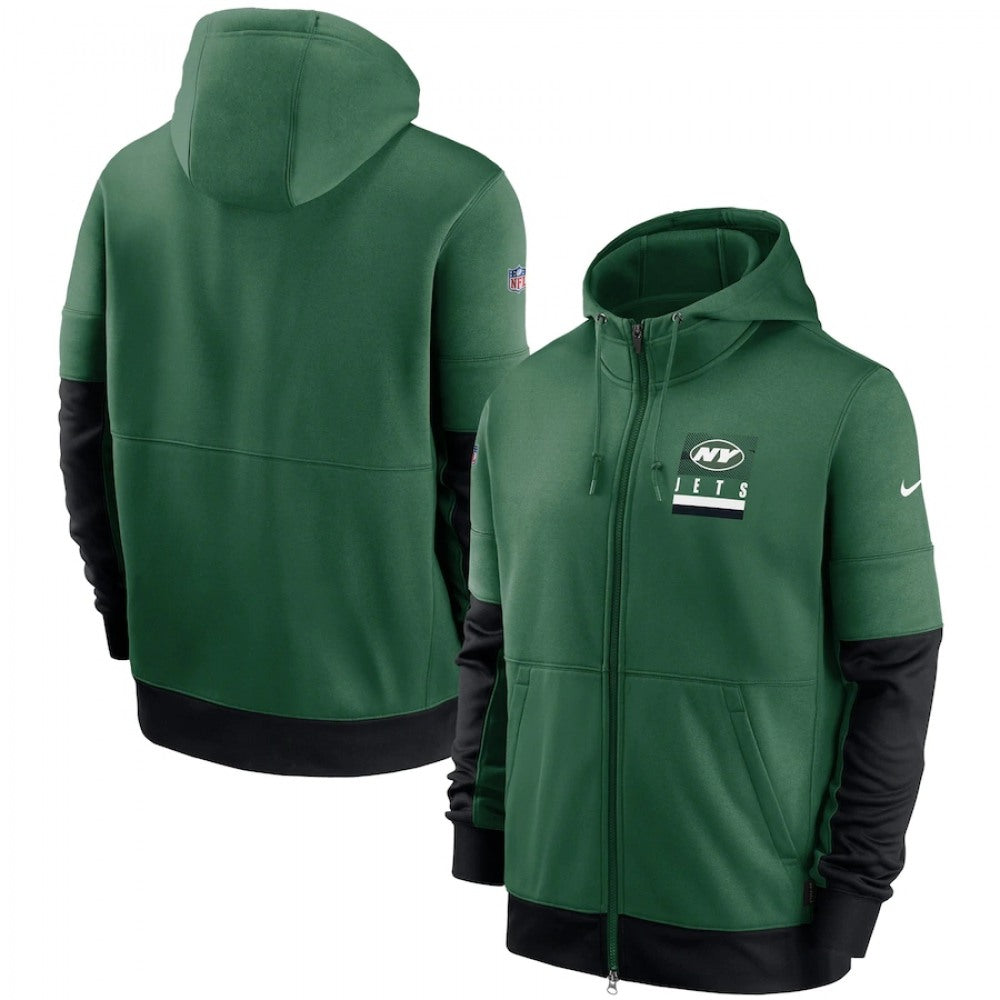 Men's New York Jets Green Sideline Impact Lockup Performance Full-Zip Hoodie 