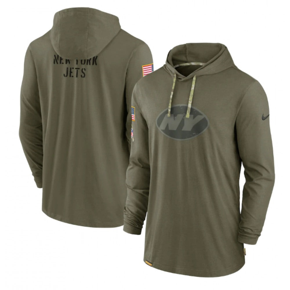 Men's New York Jets 2022 Olive Salute to Service Tonal Pullover Hoodie 