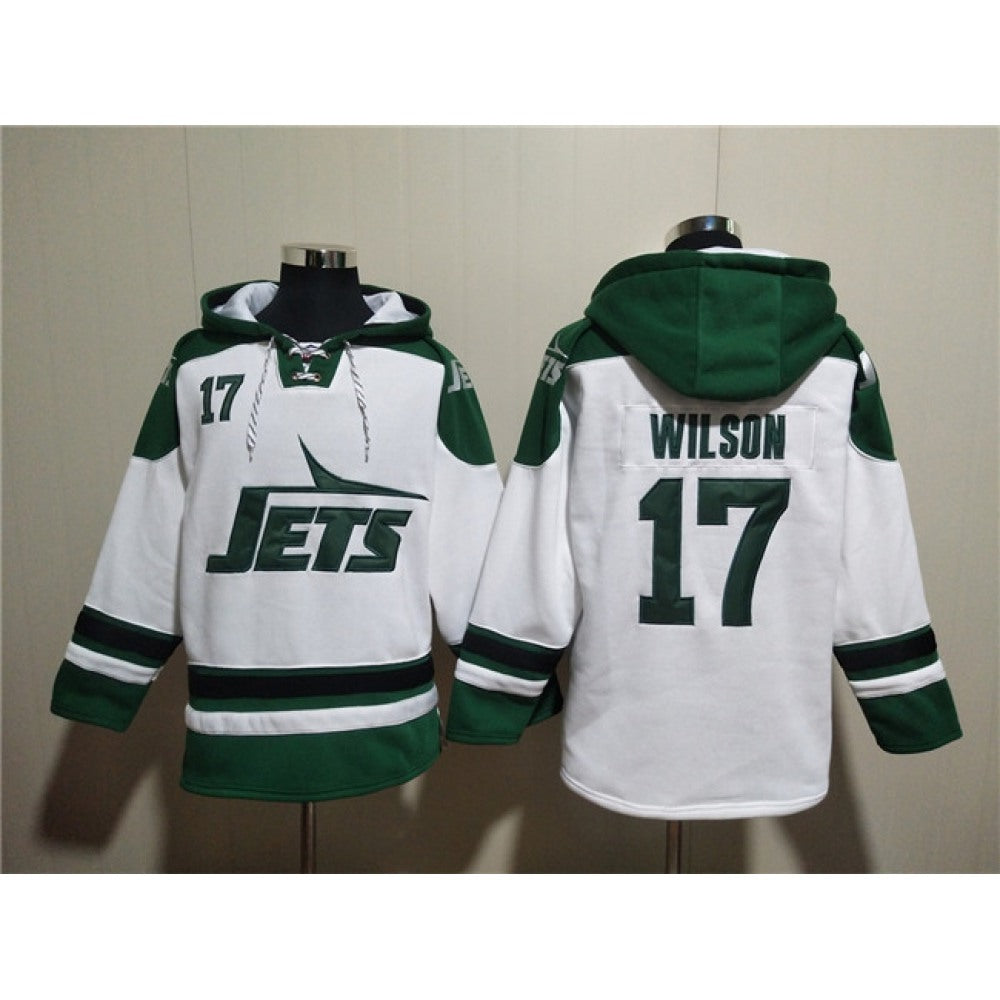 Men's New York Jets #17 Garrett Wilson White Ageless Must-Have Lace-Up Pullover Hoodie 
