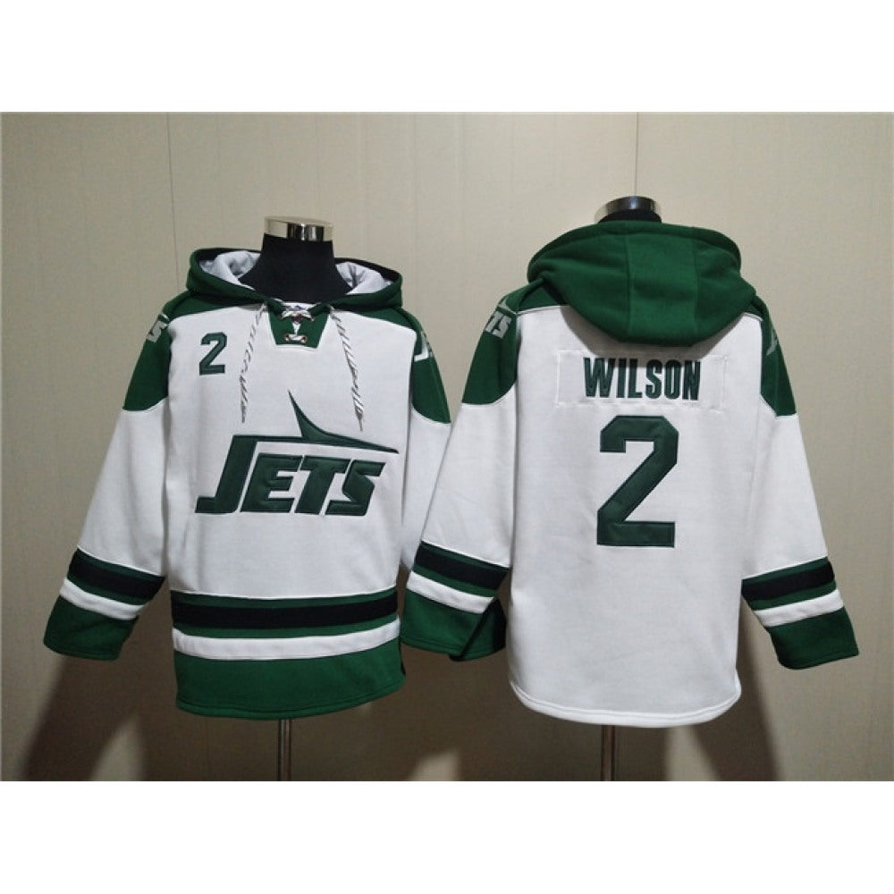 Men's New York Jets #2 Zach Wilson White Ageless Must-Have Lace-Up Pullover Hoodie 