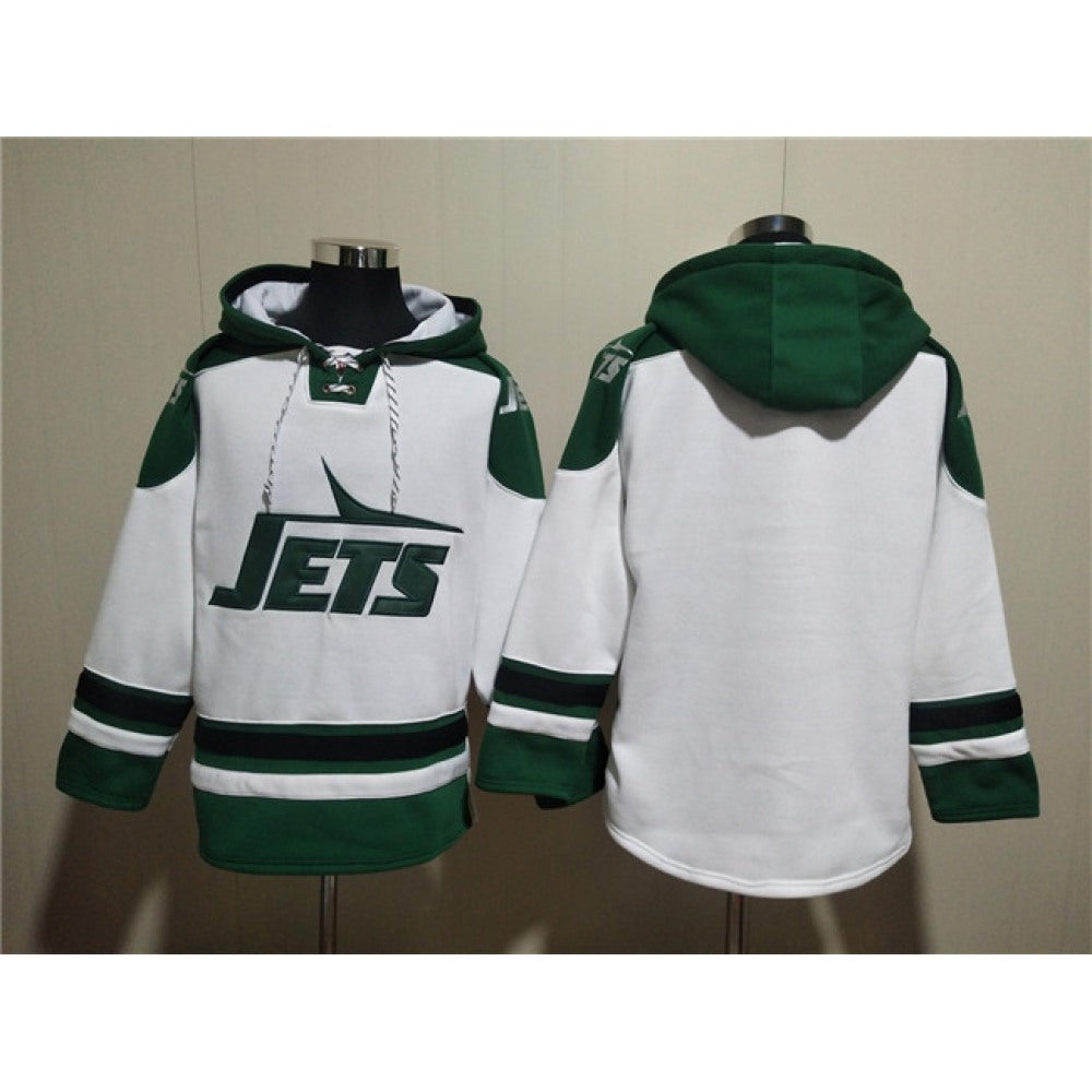 Men's New York Jets Blank White Ageless Must-Have Lace-Up Pullover Hoodie 
