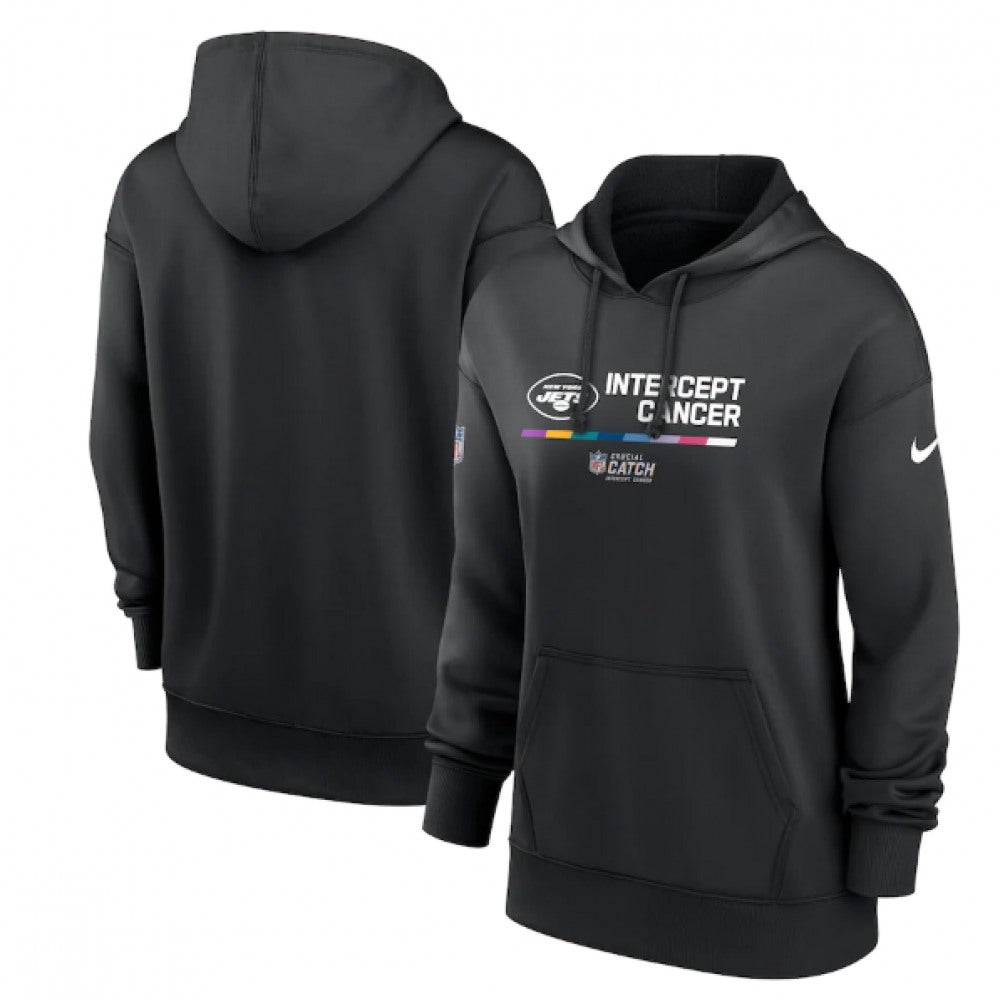 Women's New York Jets 2022 Black NFL Crucial Catch Therma Performance Pullover Hoodie(Run Small) 