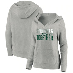 Women's New York Jets Heather Gray Stronger Together Crossover Neck Pullover Hoodie(Run Small) 