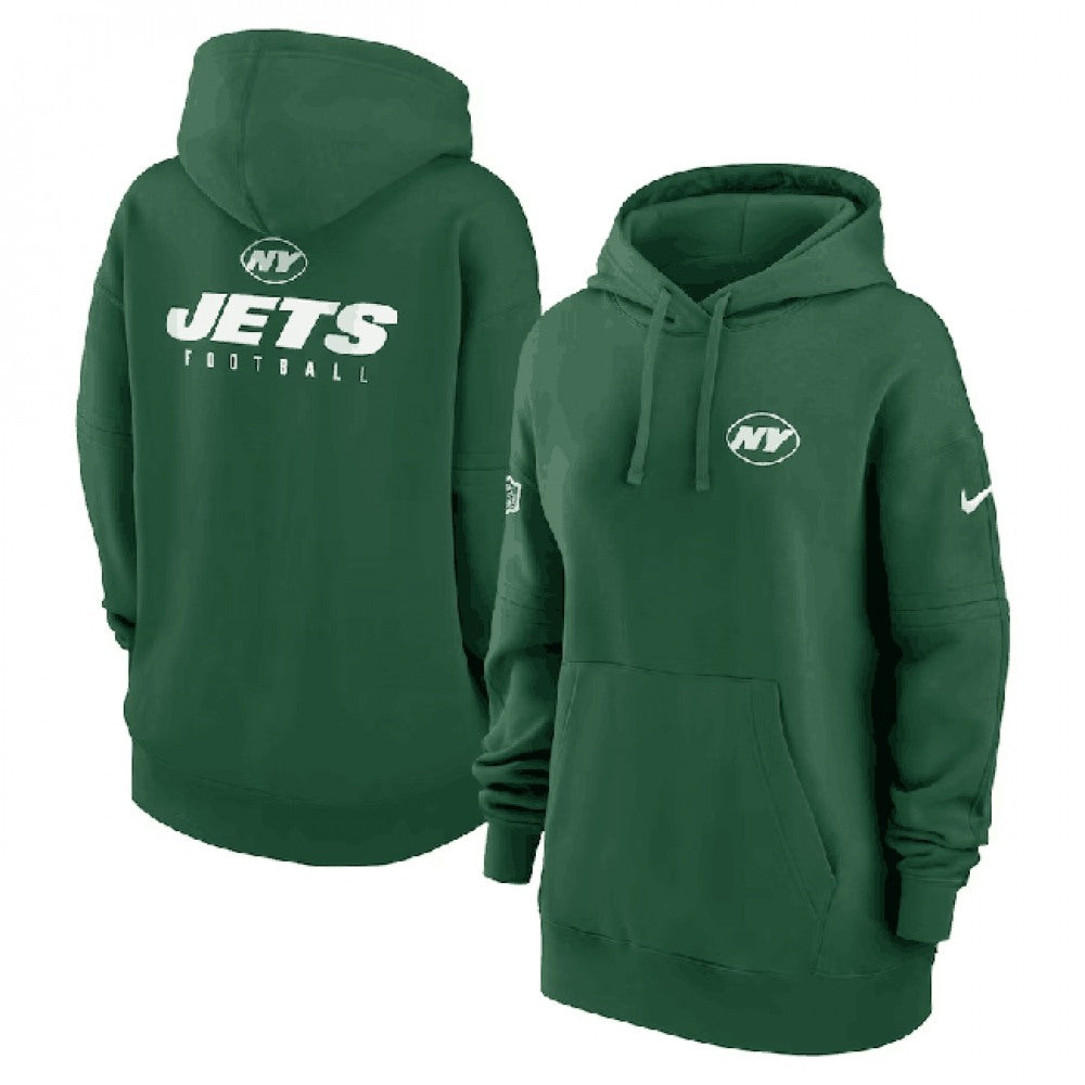 Women's New York Jets Green Sideline Club Fleece Pullover Hoodie(Run Small) 