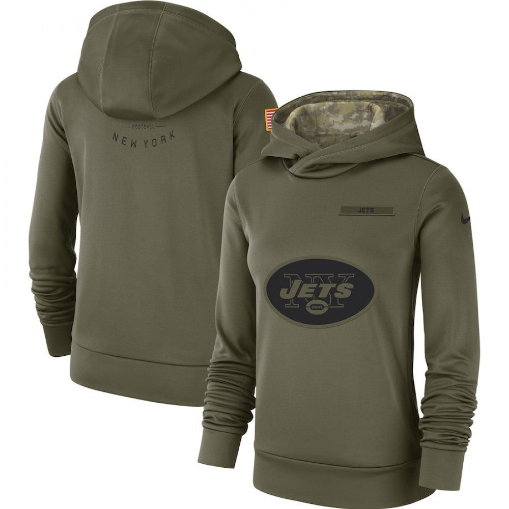 Women's New York Jets Olive Salute to Service Team Logo Performance Pullover NFL Hoodie 