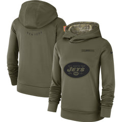 Women's New York Jets Olive Salute to Service Team Logo Performance Pullover NFL Hoodie 