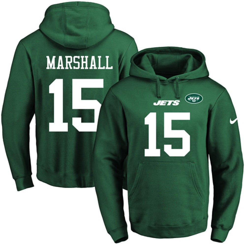 Jets #15 Brandon Marshall Green Name & Number Pullover NFL Hoodie 