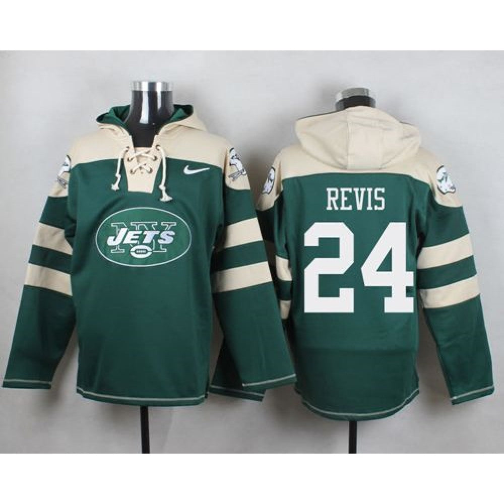 Jets #24 Darrelle Revis Green Player Pullover NFL Hoodie 