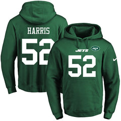 Jets #52 David Harris Green Name & Number Pullover NFL Hoodie 