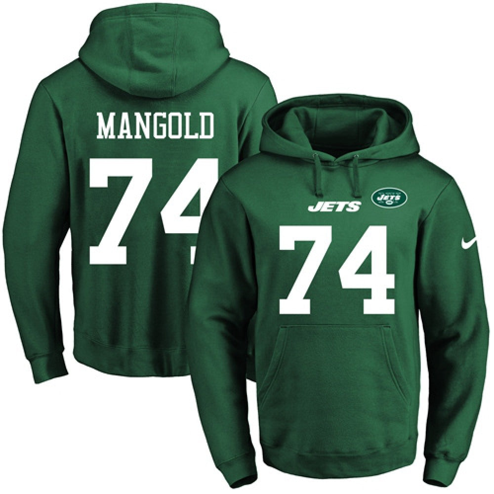 Jets #74 Nick Mangold Green Name & Number Pullover NFL Hoodie 
