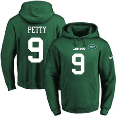 Jets #9 Bryce Petty Green Name & Number Pullover NFL Hoodie 