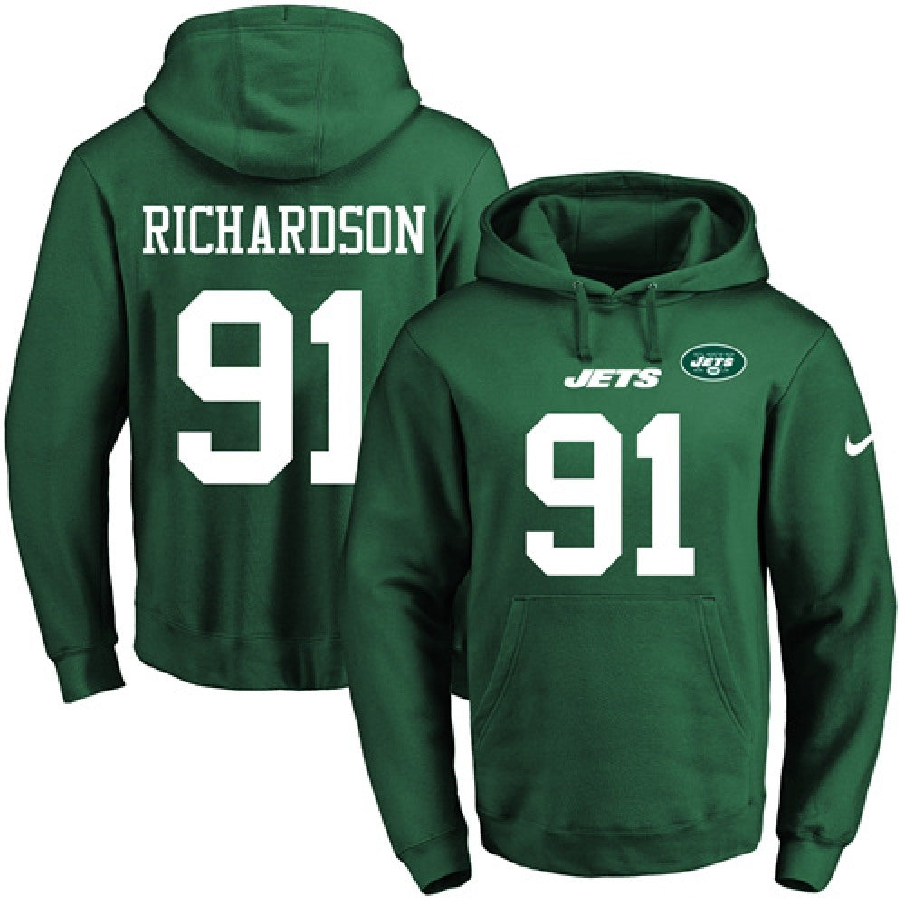 Jets #91 Sheldon Richardson Green Name & Number Pullover NFL Hoodie 