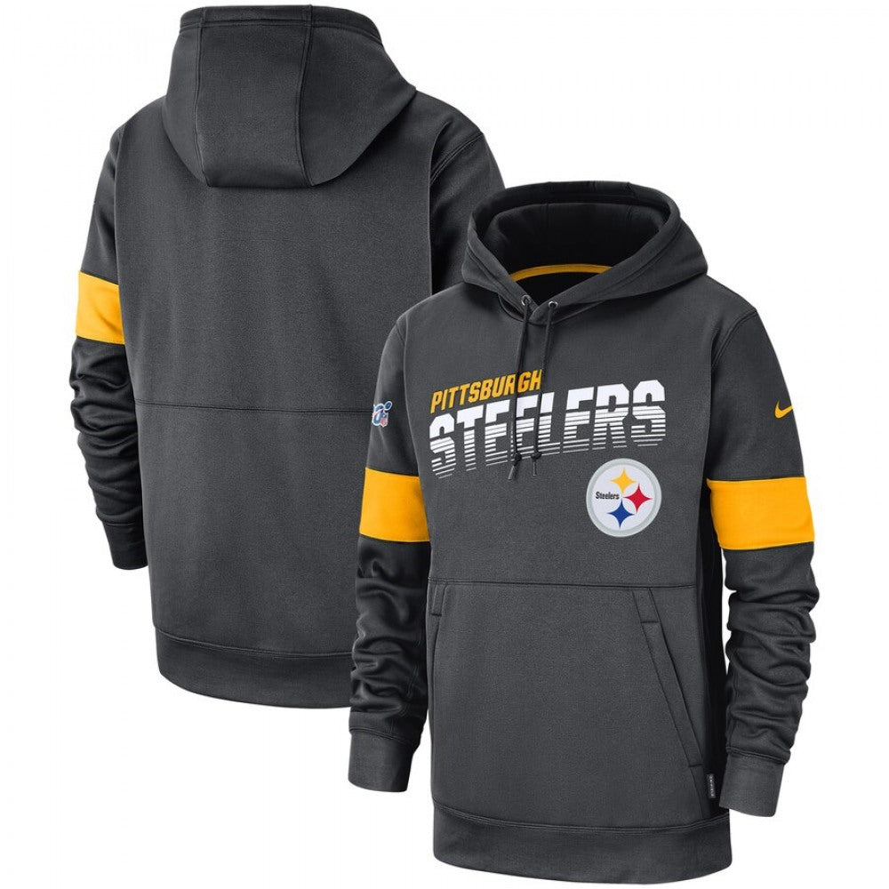 Men's Pittsburgh Steelers 2019 Anthracite 100th Season Sideline Team Logo Performance Pullover Hoodie 