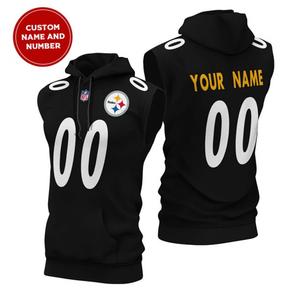 Men's Pittsburgh Steelers Customized Black Limited Edition Sleeveless Hoodie 