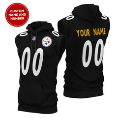 Men's Pittsburgh Steelers Customized Black Limited Edition Sleeveless Hoodie 