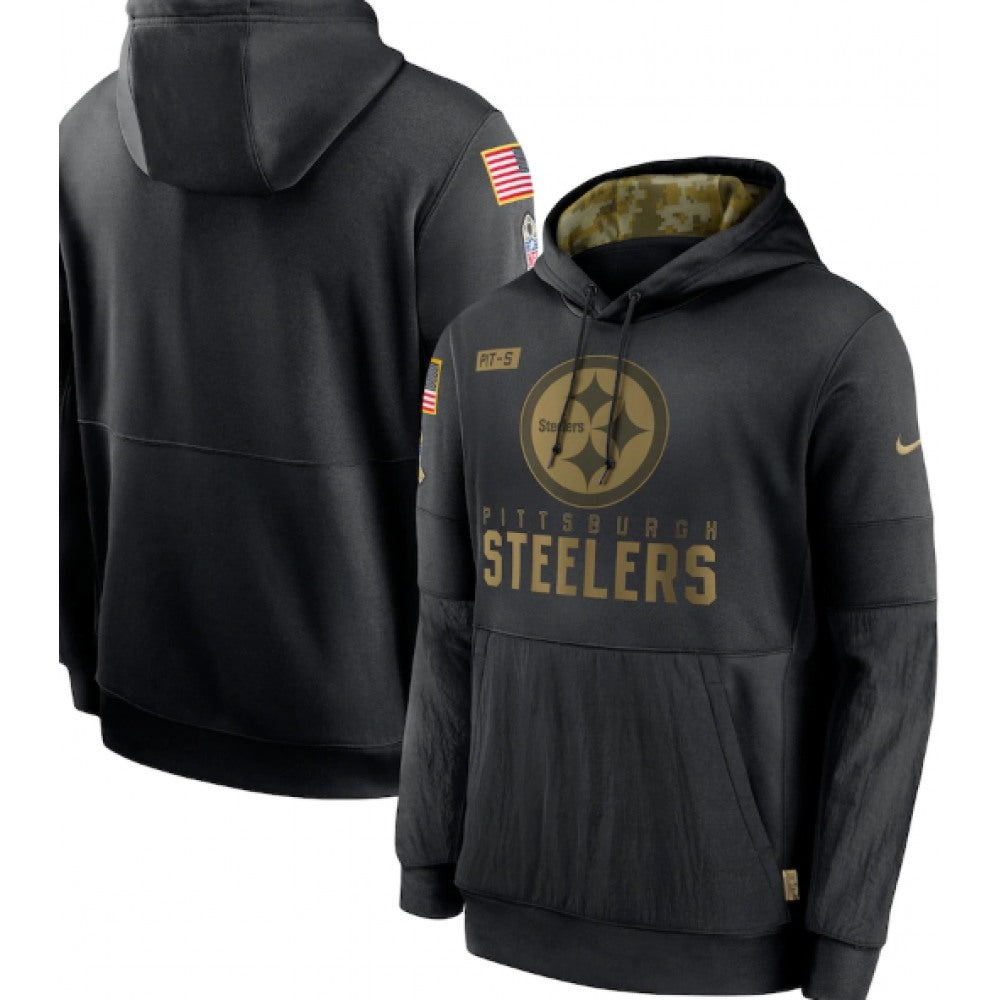 Men's Pittsburgh Steelers 2020 Black Salute to Service Sideline Performance Pullover Hoodie 