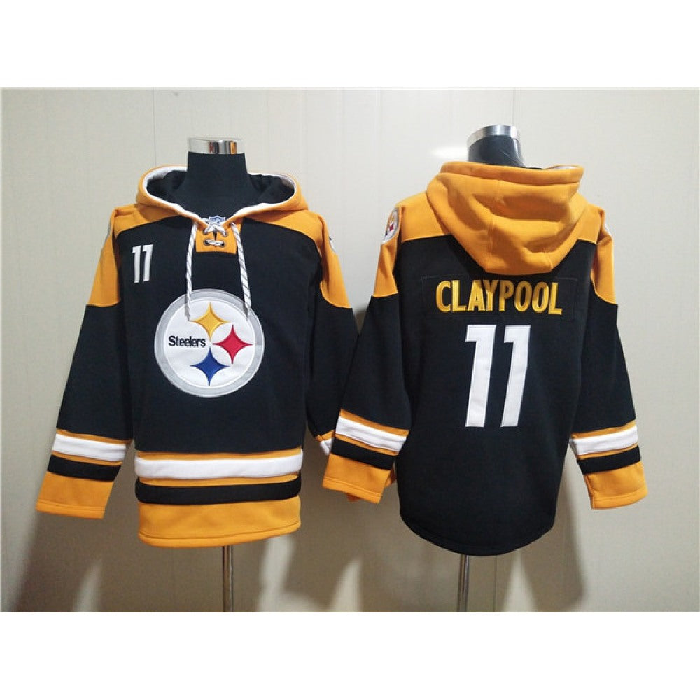 Men's Pittsburgh Steelers #11 Chase Claypool Black Ageless Must-Have Lace-Up Pullover Hoodie 