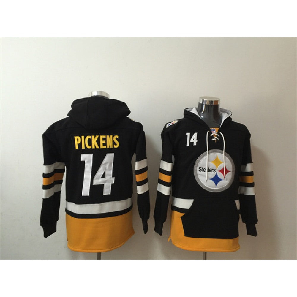 Men's Pittsburgh Steelers #14 George Pickens Black Ageless Must-Have Lace-Up Pullover Hoodie 