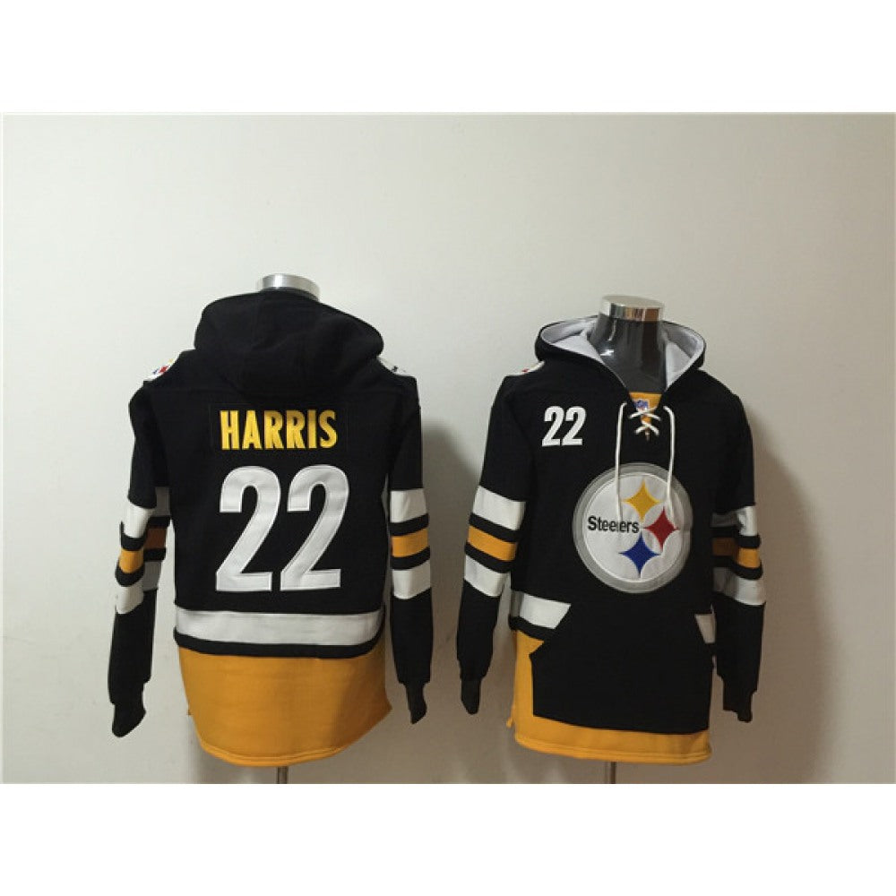 Men's Pittsburgh Steelers #22 Najee Harris Black Ageless Must-Have Lace-Up Pullover Hoodie 