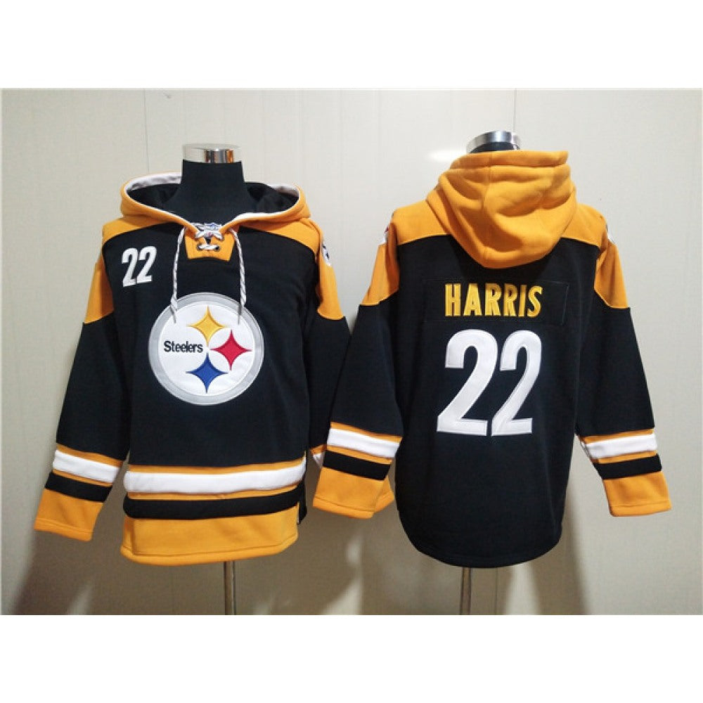 Men's Pittsburgh Steelers #22 Najee Harris Black Ageless Must-Have Lace-Up Pullover Hoodie 