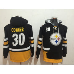 Men's Pittsburgh Steelers #30 James Conner Black All Stitched NFL Hoodie Sweatshirt 