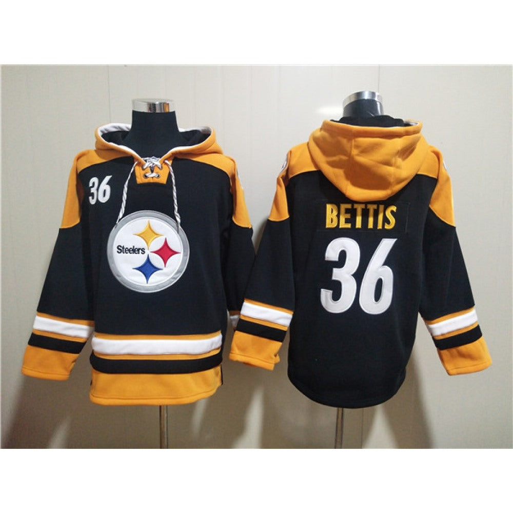 Men's Pittsburgh Steelers #36 Jerome Bettis Black Ageless Must-Have Lace-Up Pullover Hoodie 