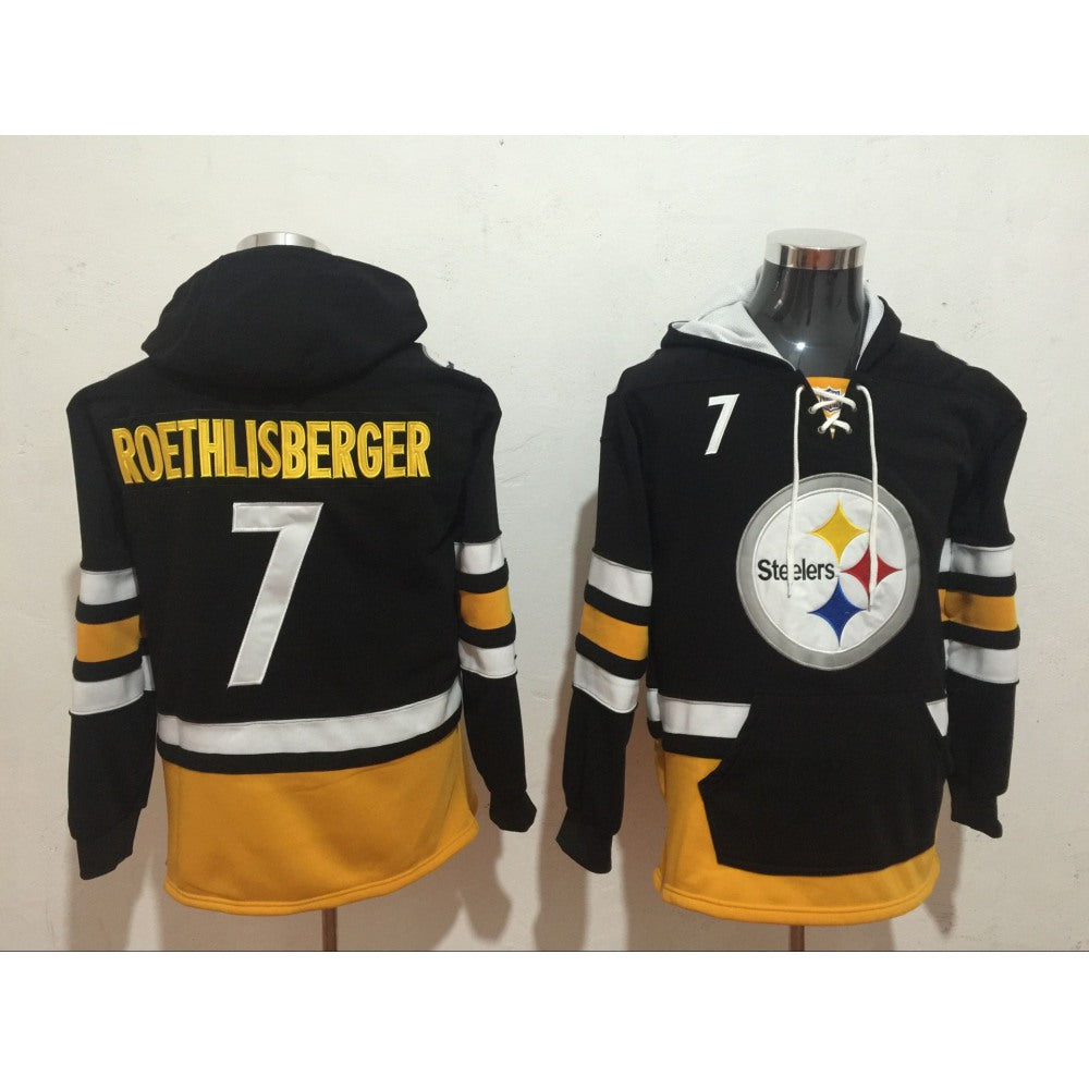 Men's Pittsburgh Steelers #7 Ben Roethlisberger Black All Stitched NFL Hoodie Sweatshirt 