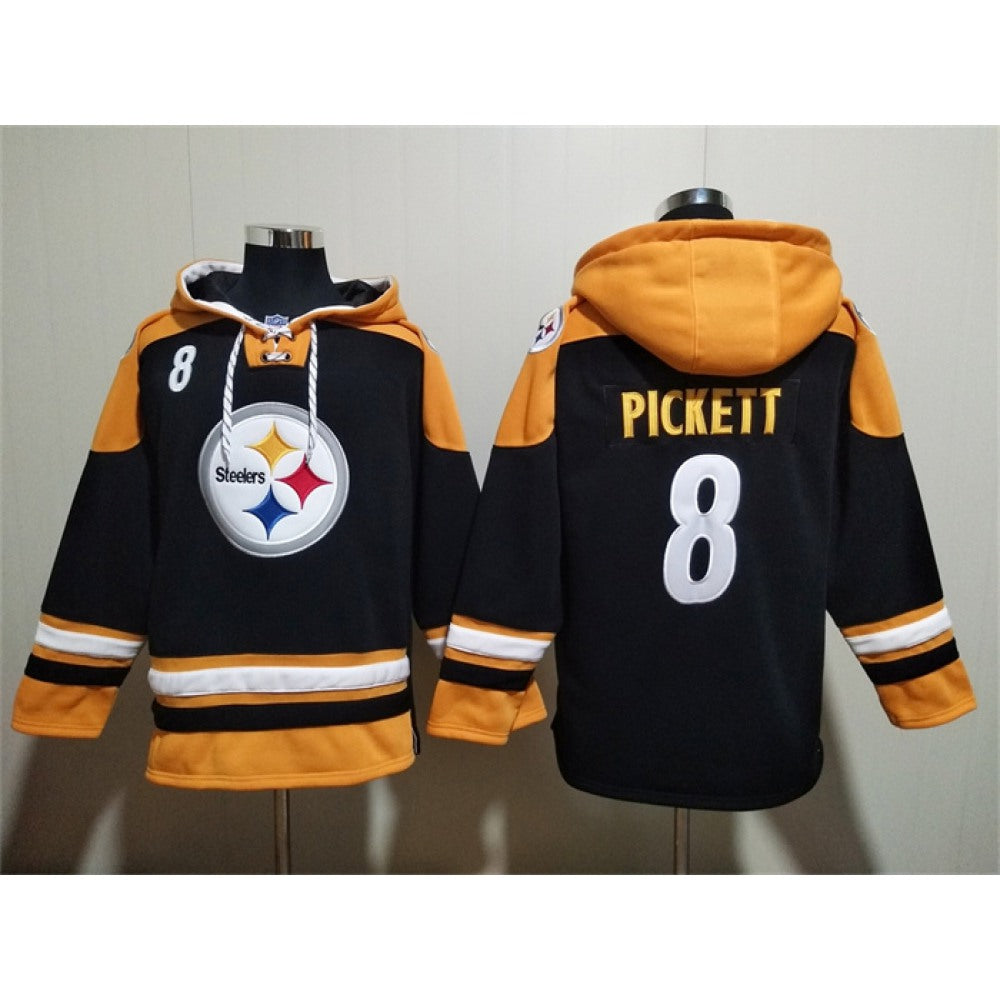 Men's Pittsburgh Steelers #8 Kenny Pickett Black Ageless Must-Have Lace-Up Pullover Hoodie 