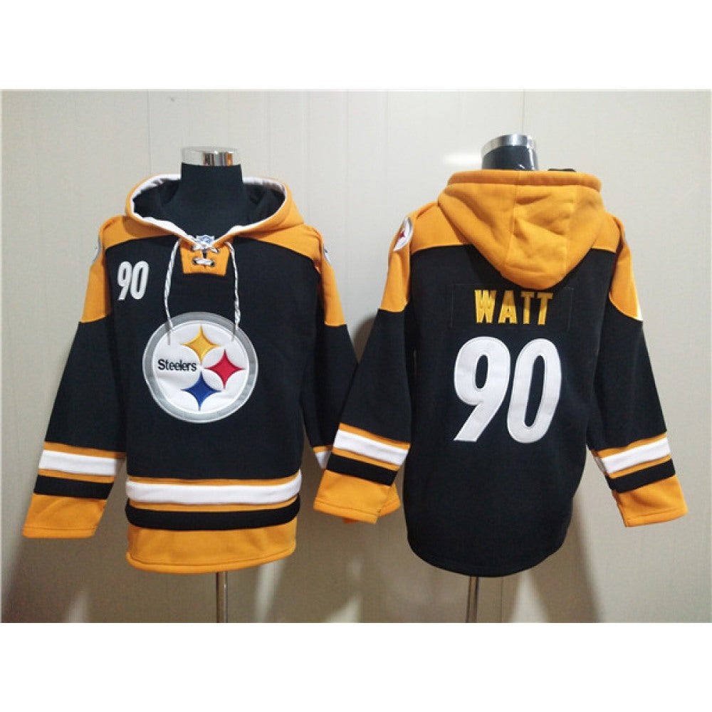 Men's Pittsburgh Steelers #90 T.J. Watt Black Ageless Must-Have Lace-Up Pullover Hoodie 