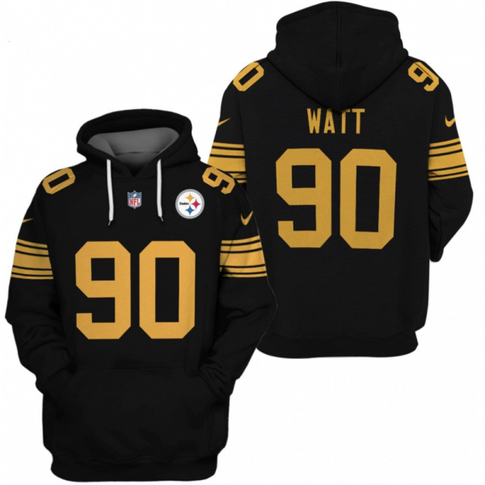 Men's Pittsburgh Steelers #90 T.J. Watt 2021 Black Pullover Hoodie 