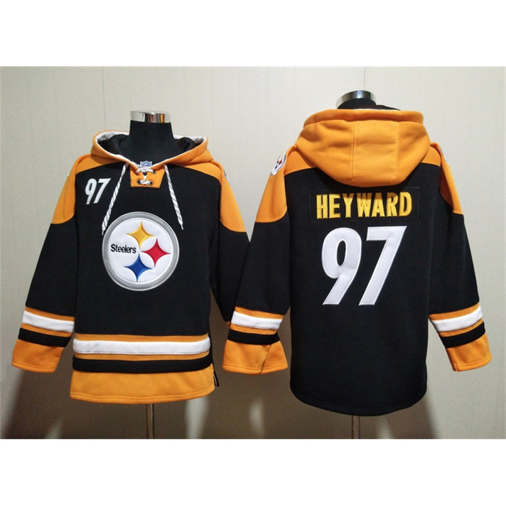 Men's Pittsburgh Steelers #97 Cameron Heyward Black Ageless Must-Have Lace-Up Pullover Hoodie 