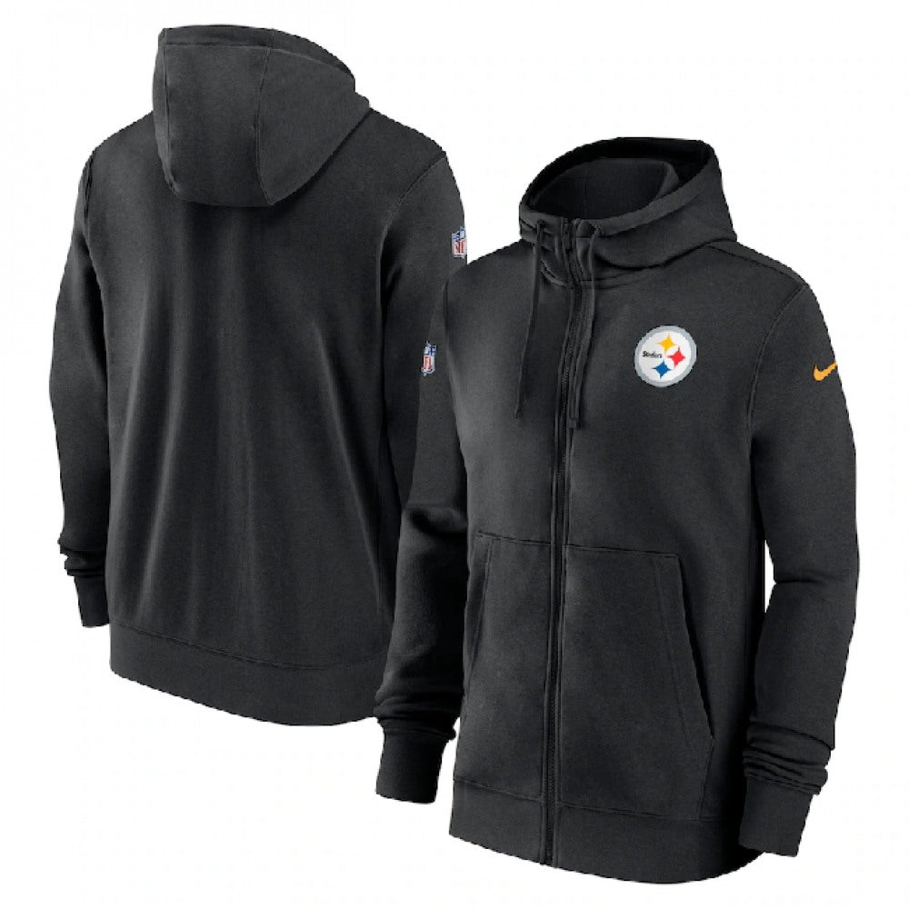 Men's Pittsburgh Steelers Black Sideline Club Performance Full-Zip Hoodie 