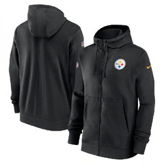 Men's Pittsburgh Steelers Black Sideline Club Performance Full-Zip Hoodie 
