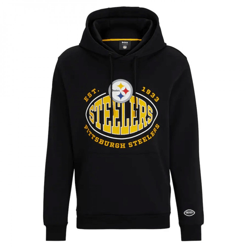 Men's Pittsburgh Steelers Black BOSS X Touchback Pullover Hoodie 