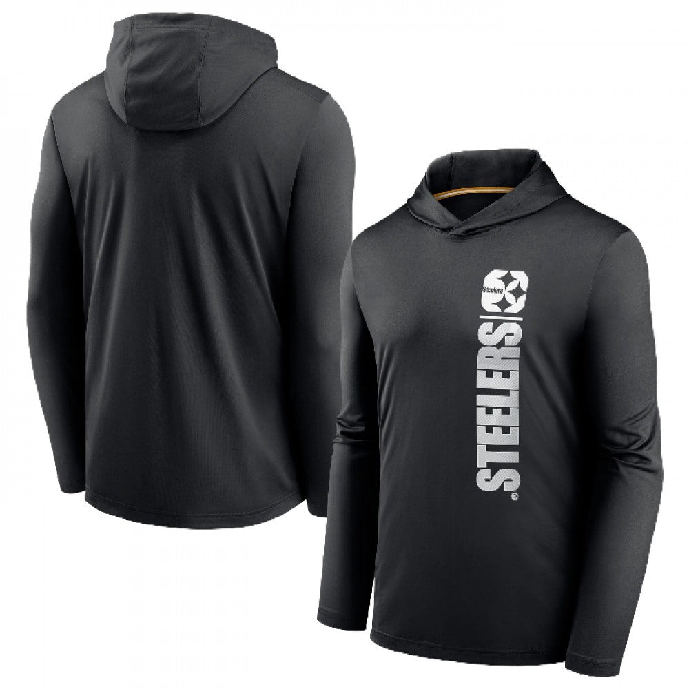 Men's Pittsburgh Steelers Black Fan Gear Team Stack Hoodie Performance Long Sleeve T-Shirt 