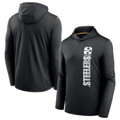 Men's Pittsburgh Steelers Black Fan Gear Team Stack Hoodie Performance Long Sleeve T-Shirt 