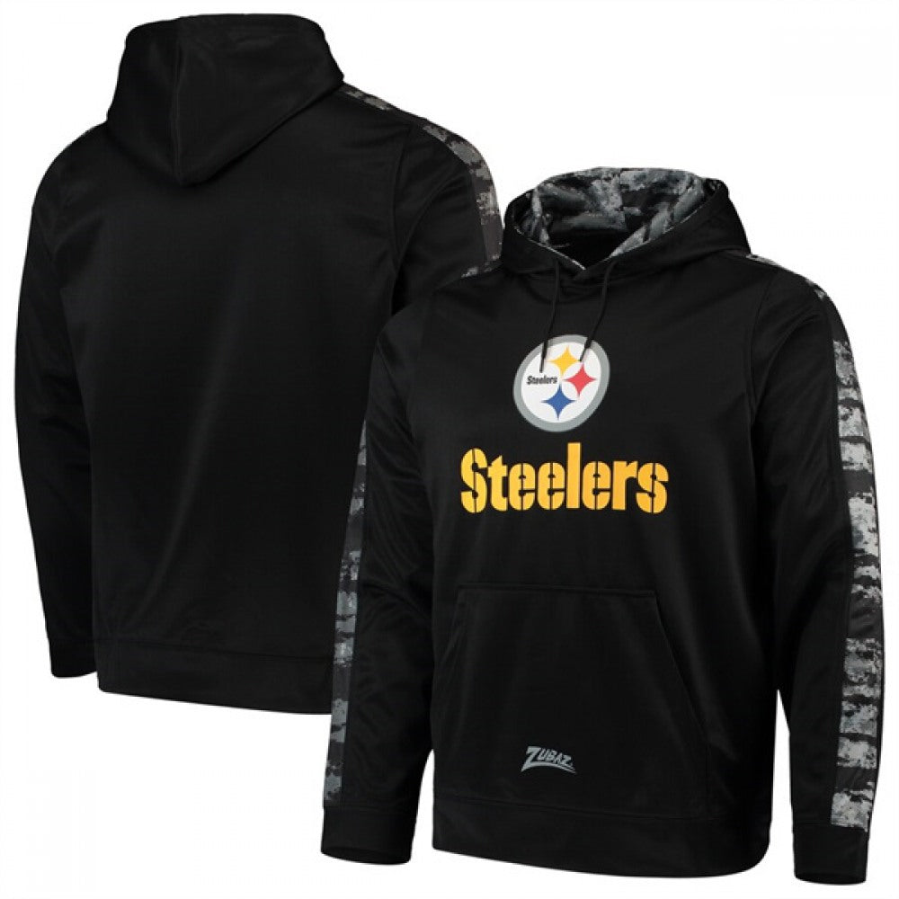 Men's Pittsburgh Steelers Zubaz Black Tonal Oxide Pullover Hoodie 