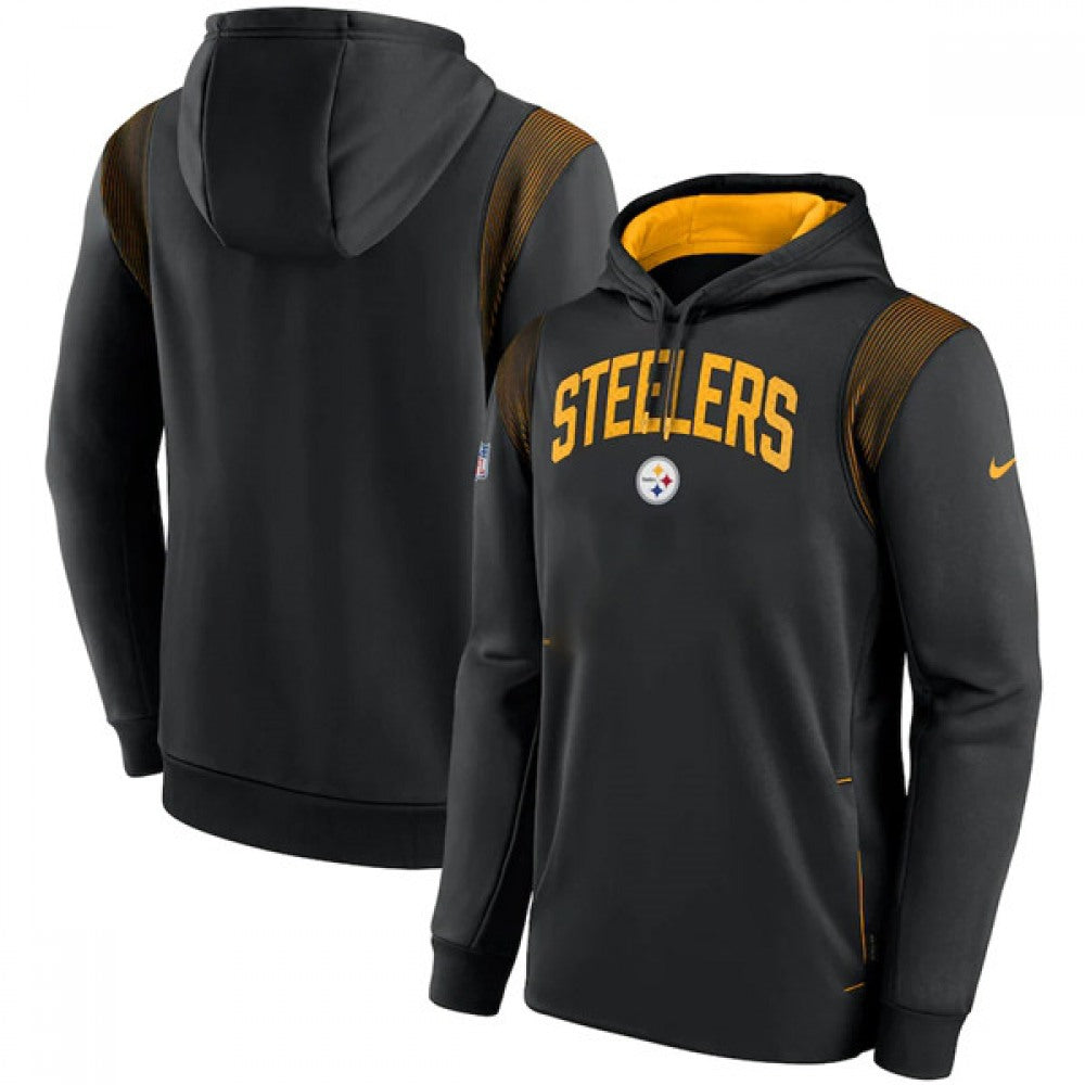 Men's Pittsburgh Steelers Black Sideline Stack Performance Pullover Hoodie 002 