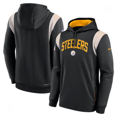Men's Pittsburgh Steelers Black Sideline Stack Performance Pullover Hoodie 001 