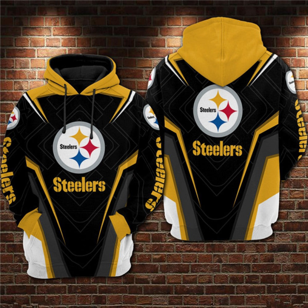 Men's Pittsburgh Steelers Black/Yellow 3D All Over Print Pullover Hoodie 