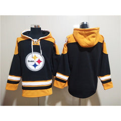 Men's Pittsburgh Steelers Bank Black Ageless Must-Have Lace-Up Pullover Hoodie 