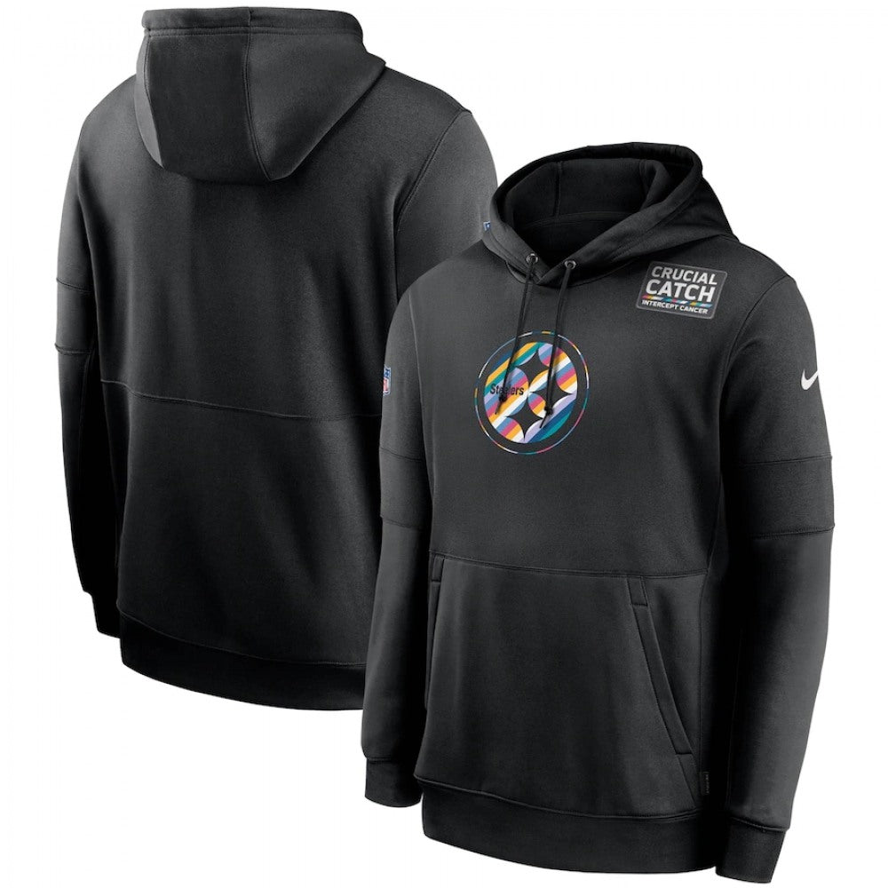 Men's Pittsburgh Steelers 2020 Black Crucial Catch Sideline Performance Pullover Hoodie 
