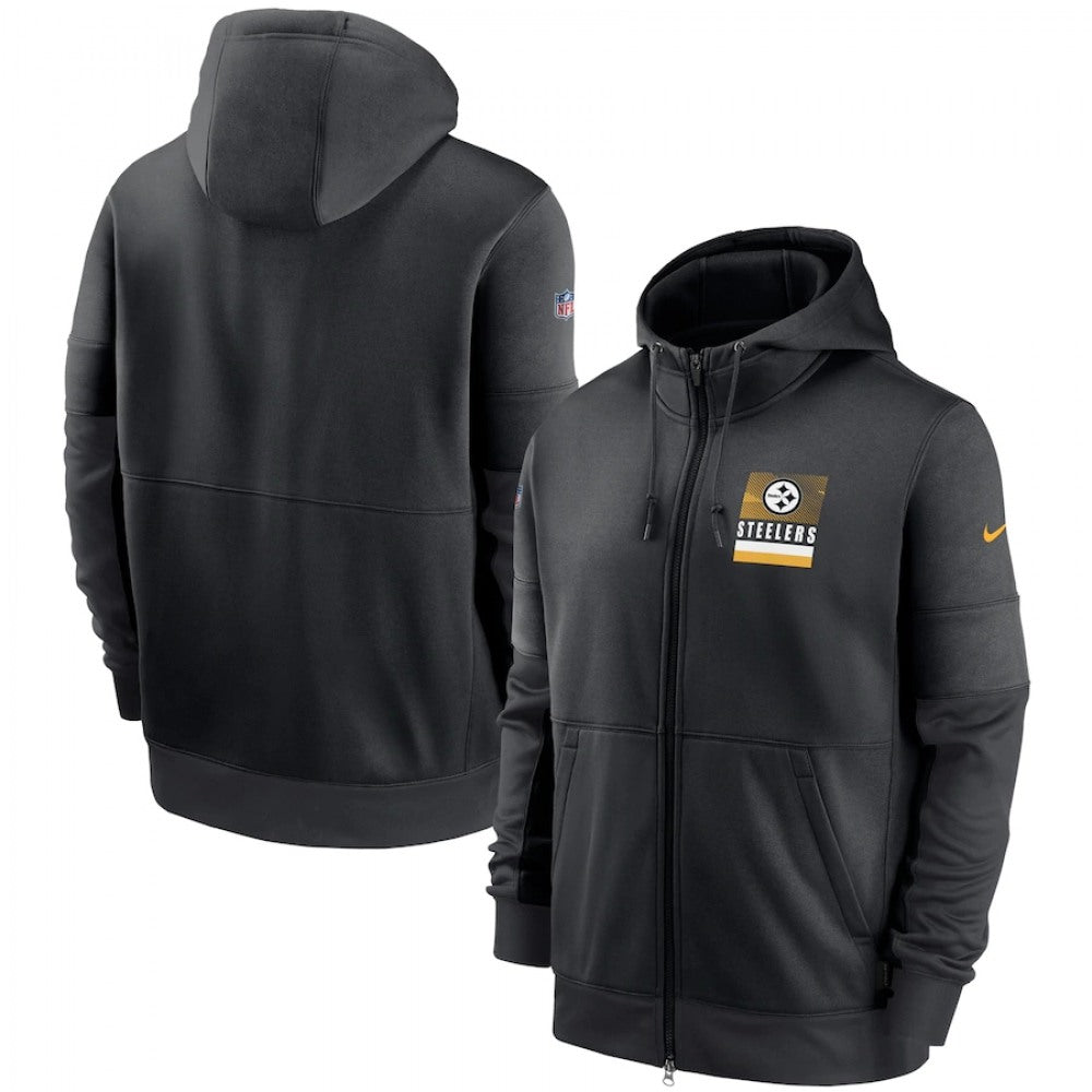 Men's Pittsburgh Steelers Black Sideline Impact Lockup Performance Full-Zip Hoodie 
