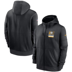 Men's Pittsburgh Steelers Black Sideline Impact Lockup Performance Full-Zip Hoodie 