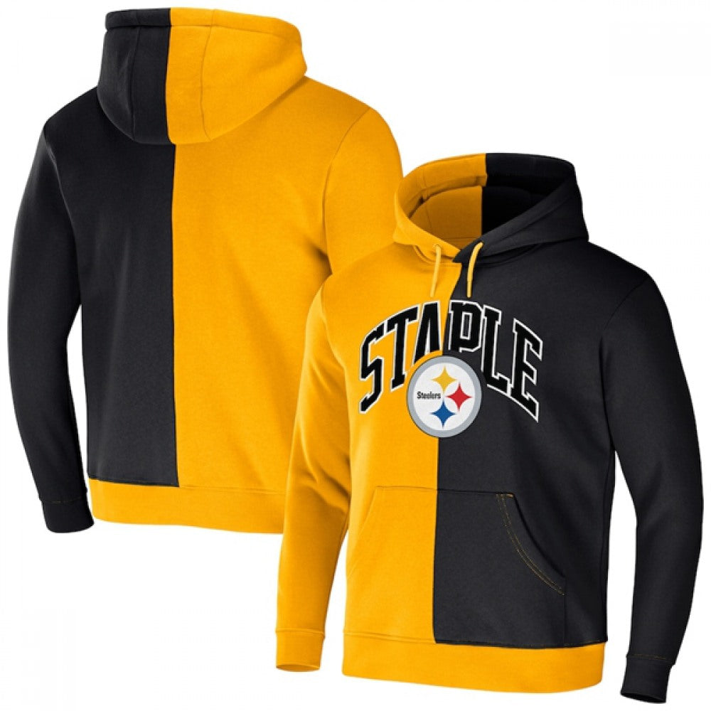 Men's Pittsburgh Steelers Gold/Black Split Logo Pullover Hoodie 