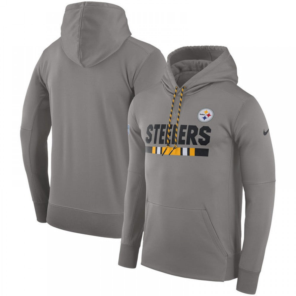 Men's Pittsburgh Steelers Heather Gray Sideline Team Name Performance Pullover Hoodie 