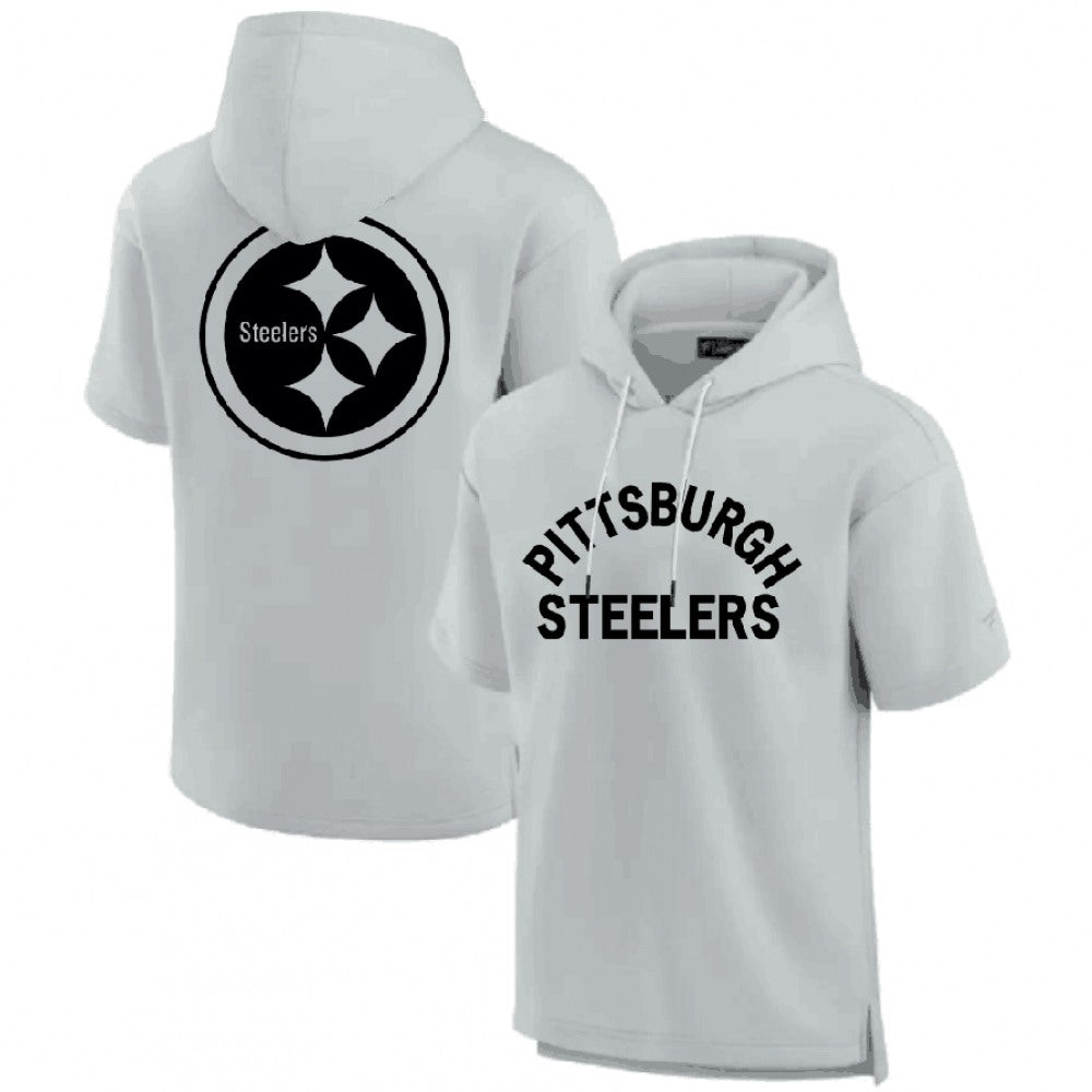 Men's Pittsburgh Steelers Gray Super Soft Fleece Short Sleeve Hoodie 