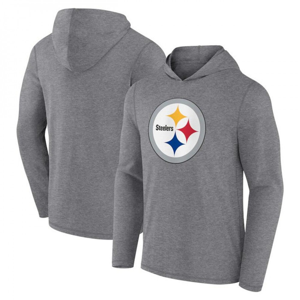 Men's Pittsburgh Steelers Heather Gray Primary Logo Long Sleeve Hoodie T-Shirt 
