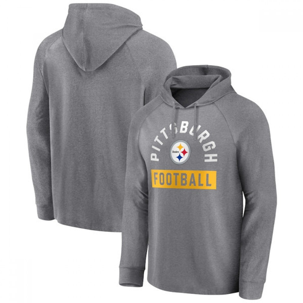 Men's Pittsburgh Steelers Heathered Gray No Time Off Raglan Pullover Hoodie 